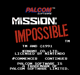 Mission Impossible title screen for NES